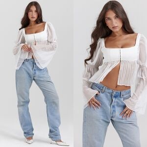 House Of CB 'Lucie' White Pleated Top